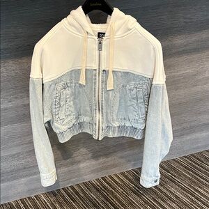 BDG Light Blue and White Denim Jacket with Hood